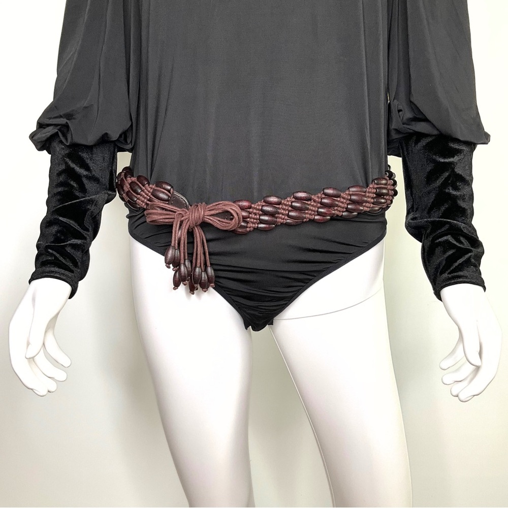Brown Wooden Beaded Macrame Tassel Tie Belt Womens SZ OS Earthy Hippie Gypsy